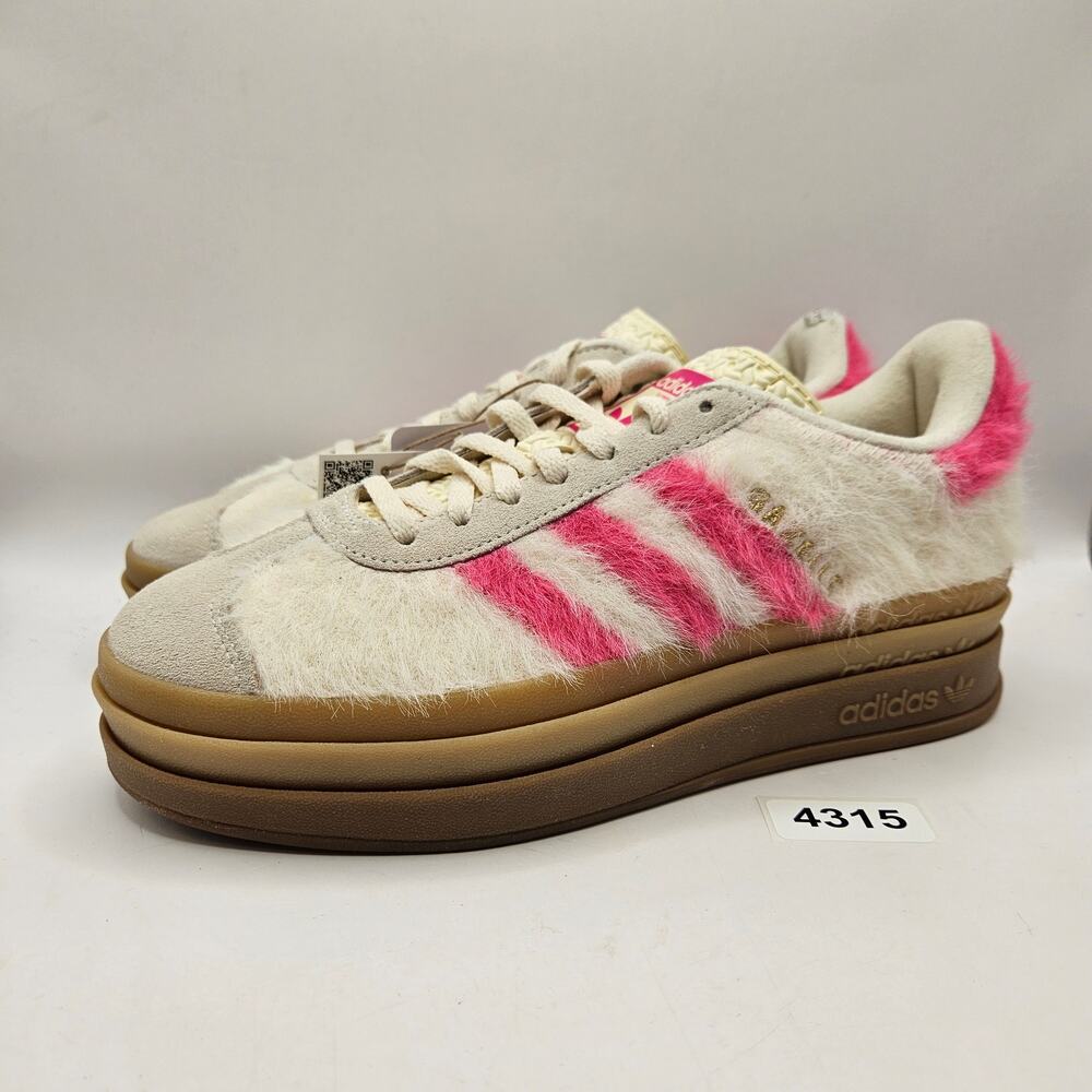 ADIDAS ORIGINALS WOMEN'S 7.5 GAZELLE BOLD CREAM WHITE PINK FUR PLATFORM JS3908